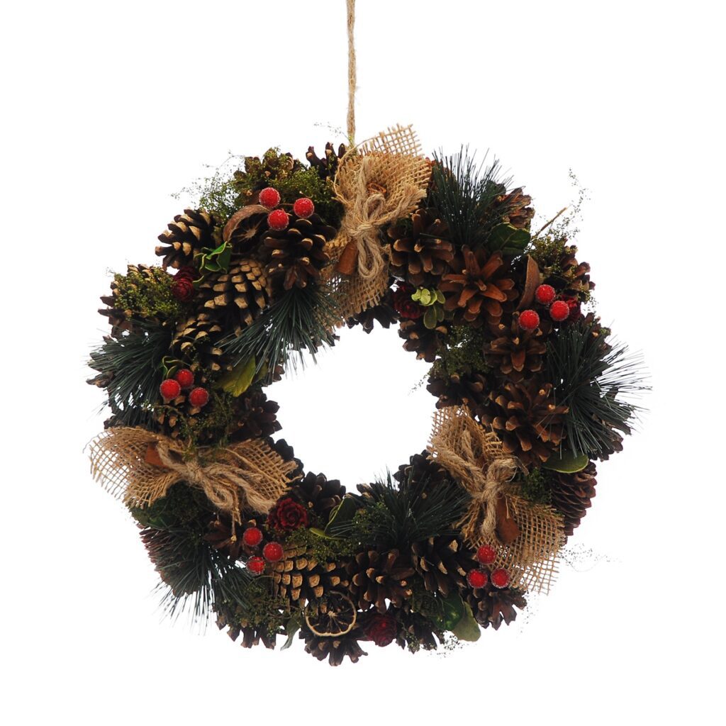 Festive 36cm Pinecones & Berries Christmas Wreath 5020244421626 2